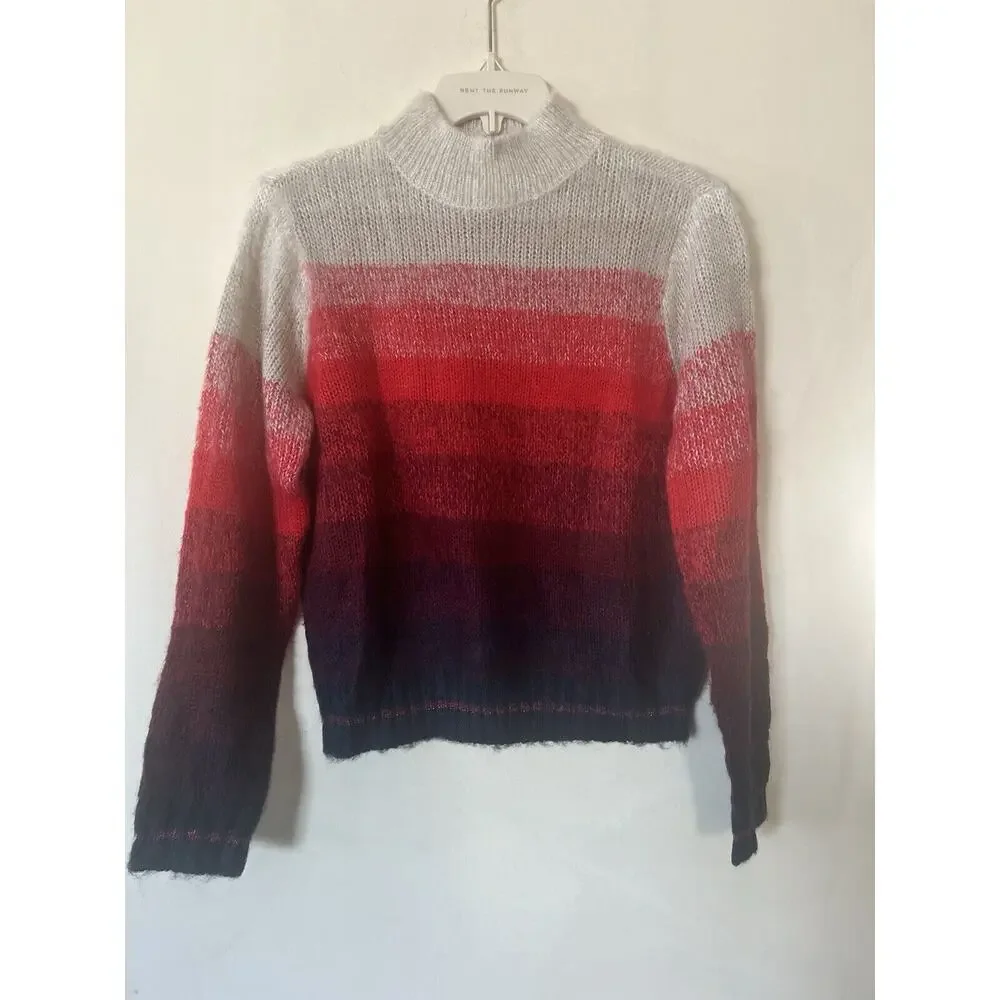 $60 NWT American Eagle Mock Neck Sweater Ombre Colorblock Cream Red Navy Size S - Picture 1 of 7